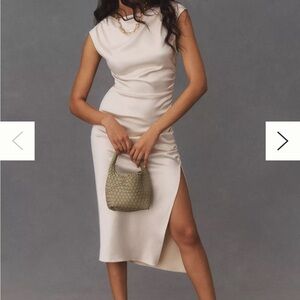 BHLDN Francesca High-Neck Stretch Satin Midi Dress